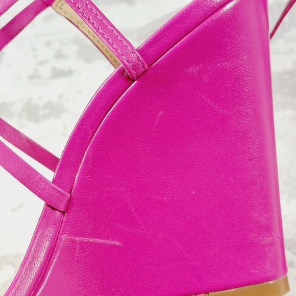New SCHUTZ Women's Deonne Leather Strappy Hot Pink Wedges C520 - Picture 13 of 15